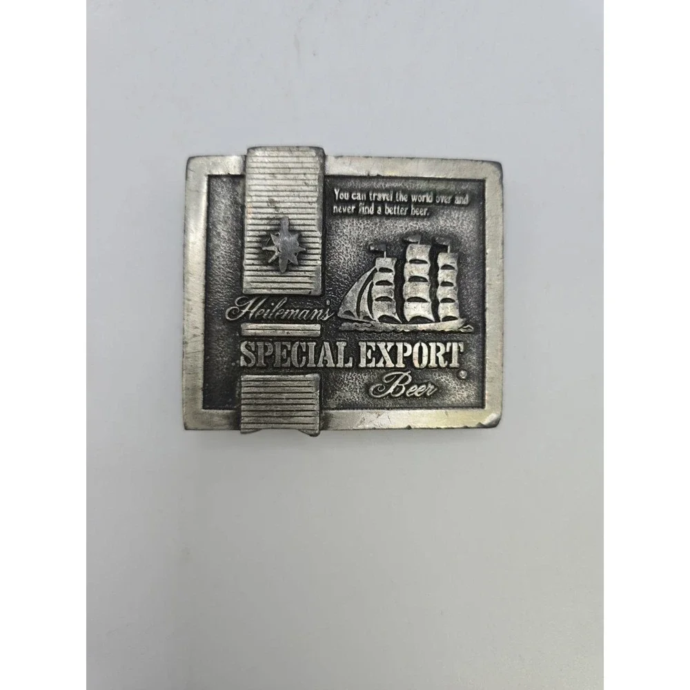 1975 Heilemans Special Export BEER Sailboat Logo Belt Buckle Pewter